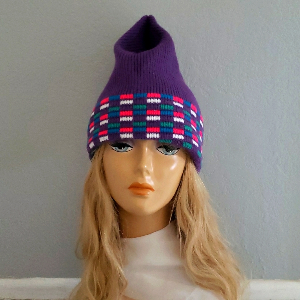 Vintage Penthouse Knits Purple Knit Beanie Ski Snow Hat Winter Cap USA Unisex OS